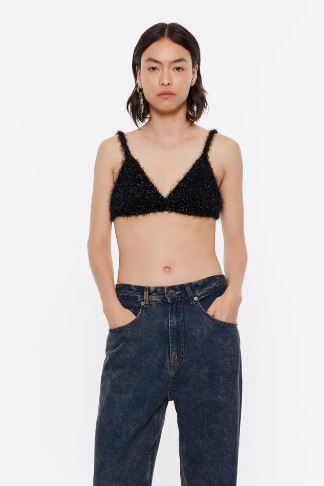 Black Knit Bra Top Black Women Bimba Y Lola Knitwear