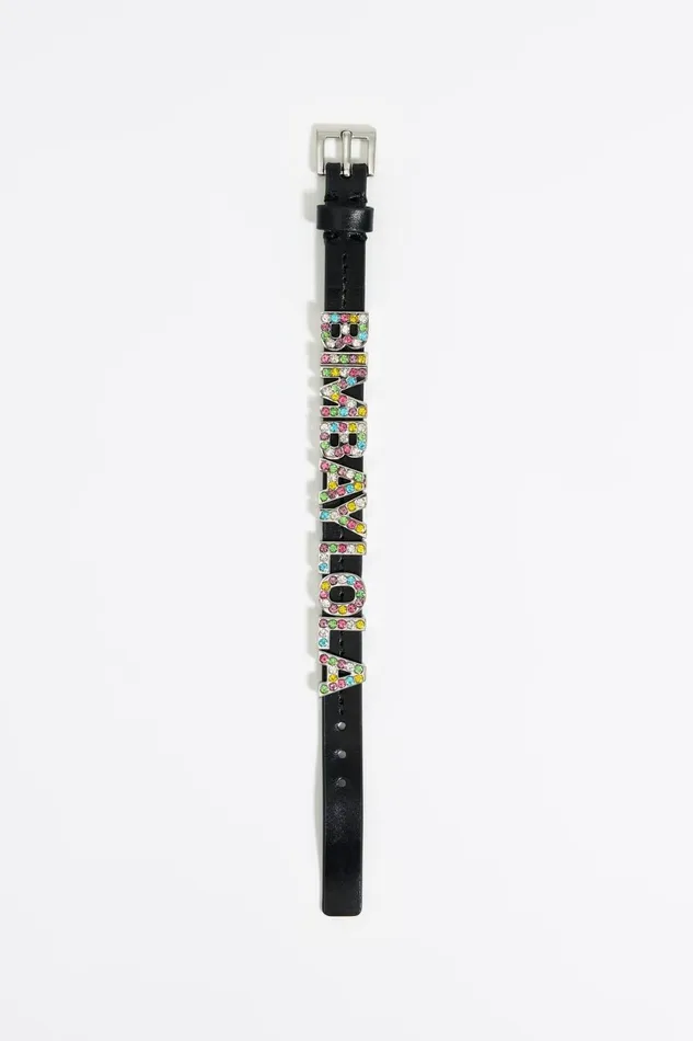 Black Leather Crystals And Logo Bracelet Silver Women Bimba Y Lola Jewelry Black Leather Crystals And Logo Bracelet Silver Women Bimba Y Lola Jewelry