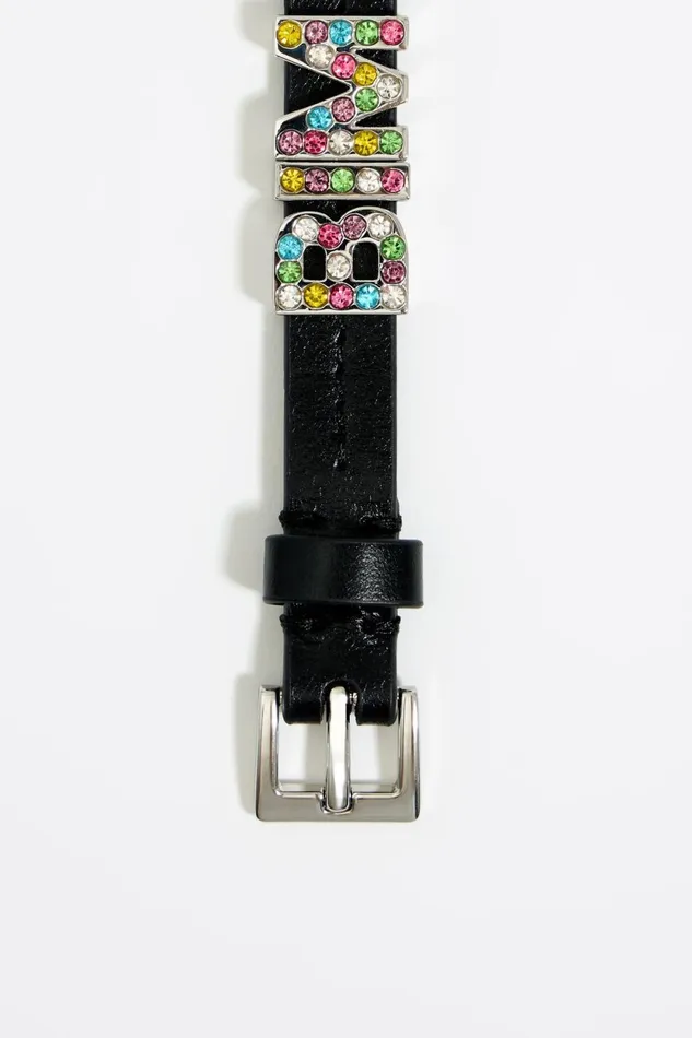 Black Leather Crystals And Logo Bracelet Silver Women Bimba Y Lola Jewelry Black Leather Crystals And Logo Bracelet Silver Women Bimba Y Lola Jewelry