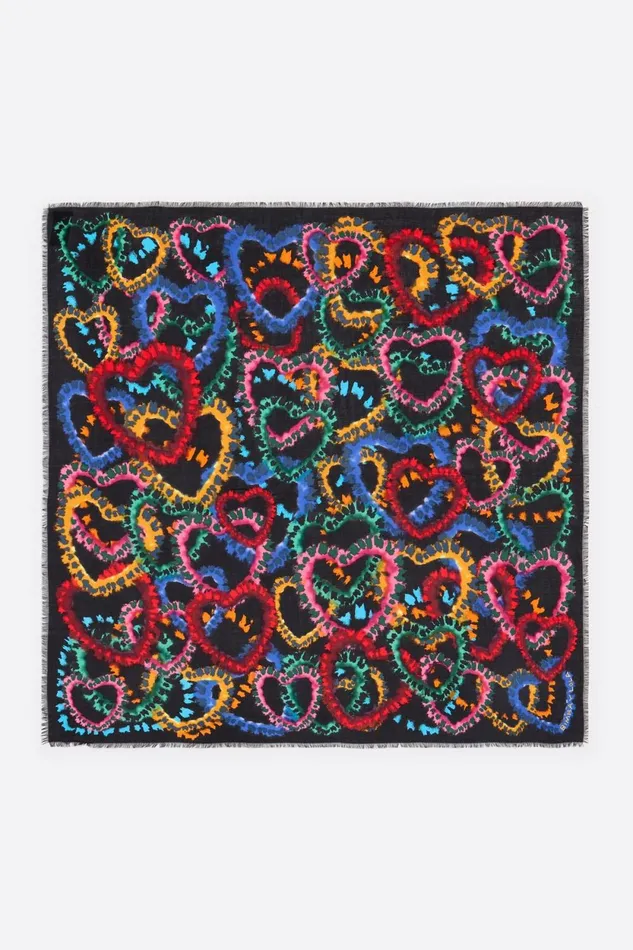 Black Multicolor Hearts Shawl Black Women Bimba Y Lola Scarves