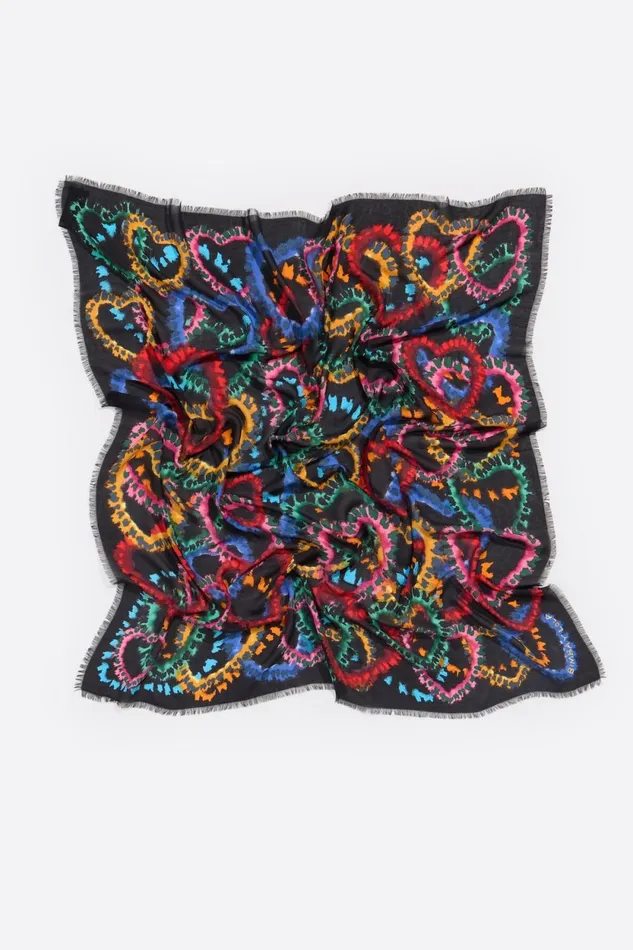 Black Multicolor Hearts Shawl Black Women Bimba Y Lola Scarves Black Multicolor Hearts Shawl Black Women Bimba Y Lola Scarves