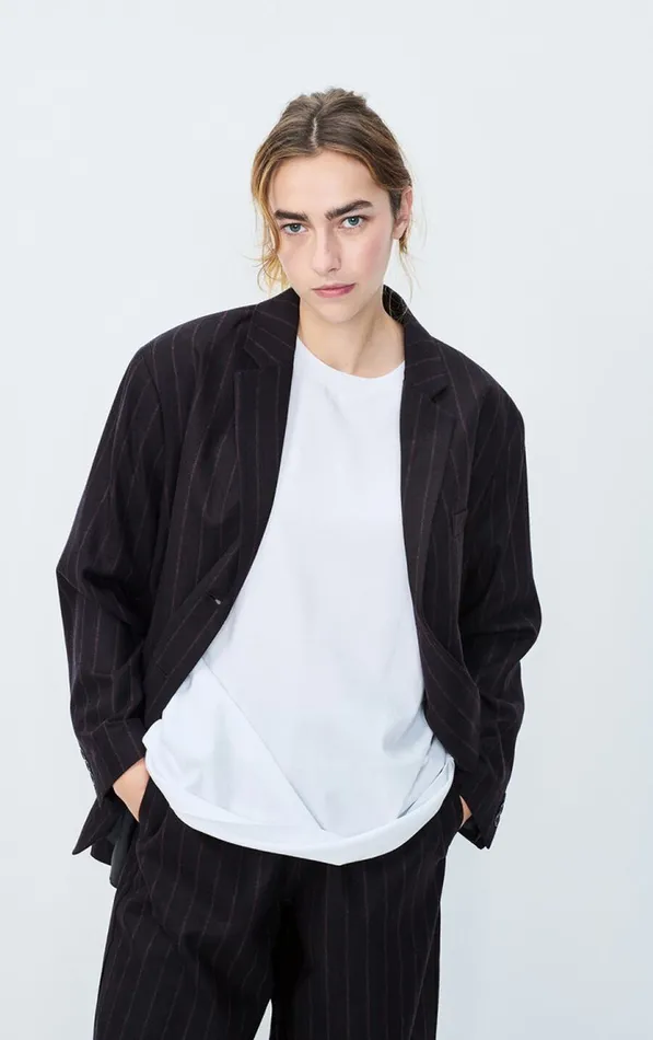 Blazer Dirow Navy Stripes Women American Vintage Jackets and Blazers