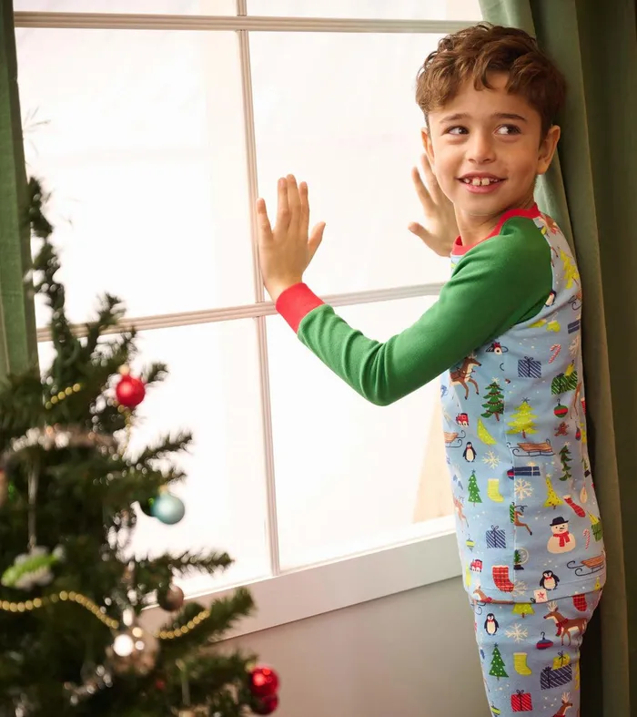 Blue Christmas Raglan Kids Organic Cotton Pajama Set Hatley