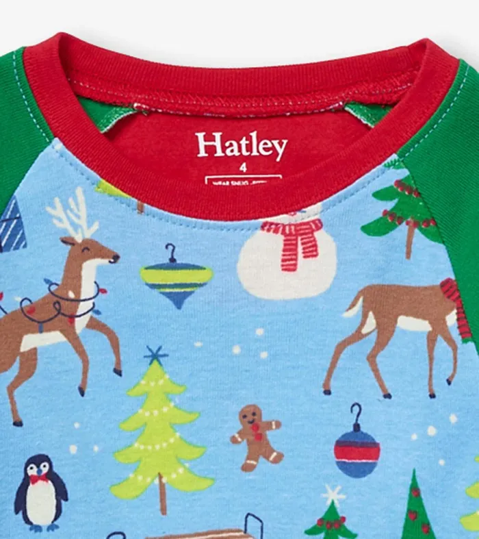 Blue Christmas Raglan Kids Organic Cotton Pajama Set Hatley