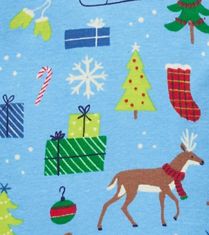 Blue Christmas Raglan Kids Organic Cotton Pajama Set Hatley