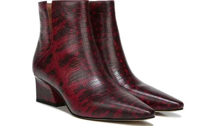 Booties Women Franco Sarto Franco Sandria Block Heel Bootie Wine Snake Print Leather