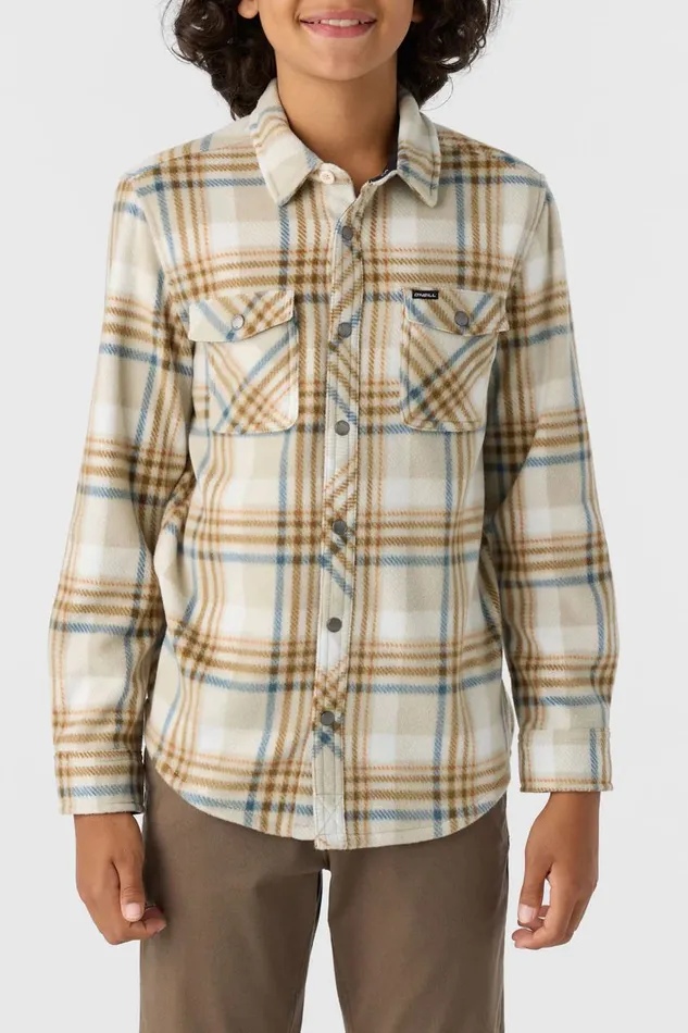 BOY039S GLACIER PLAID HIGH PILE SUPERFLEECE SHIRT Lgt Khaki2 Kids O039NEILL Boy039S Clothing