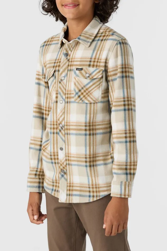 BOY039S GLACIER PLAID HIGH PILE SUPERFLEECE SHIRT Lgt Khaki2 Kids O039NEILL Boy039S Clothing