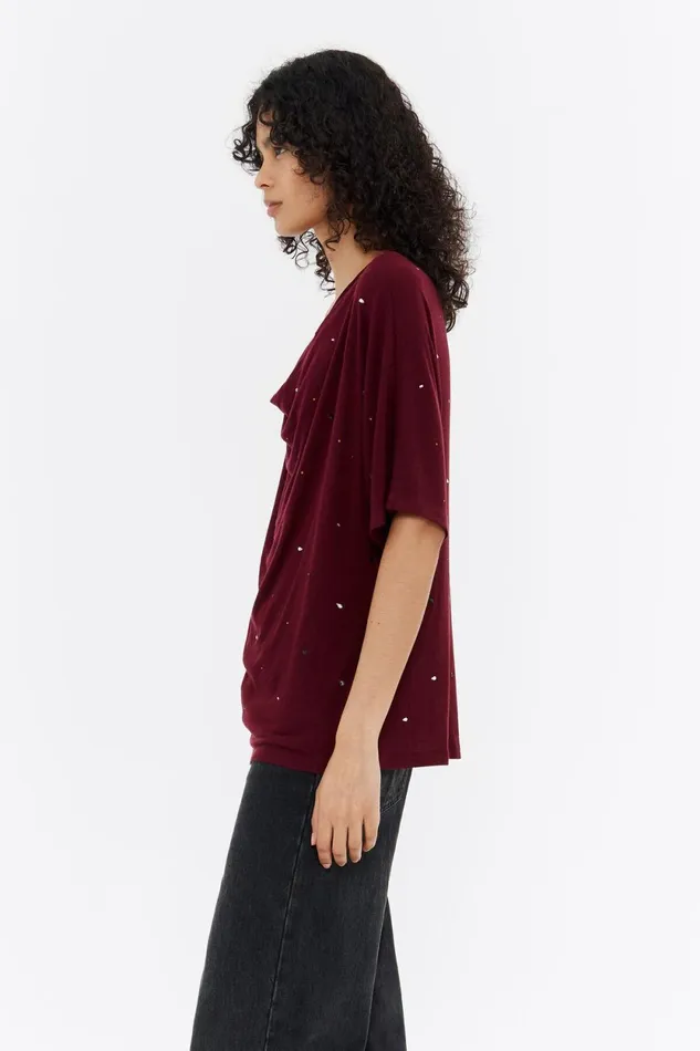 Burgundy Viscose Rhinestone Boxy Tshirt Burgundy Women Bimba Y Lola TShirts Burgundy Viscose Rhinestone Boxy Tshirt Burgundy Women Bimba Y Lola TShirts