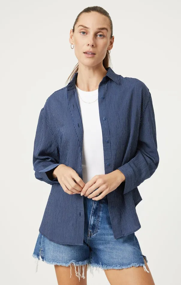 ButtonDown Long Sleeve Shirt In Navy Striped Women Mavi Jeans Shirts