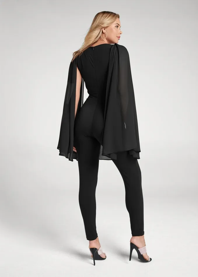 CHIFFON OVERLAY JUMPSUIT Black Women VENUS Occasion Jumpsuits and Rompers