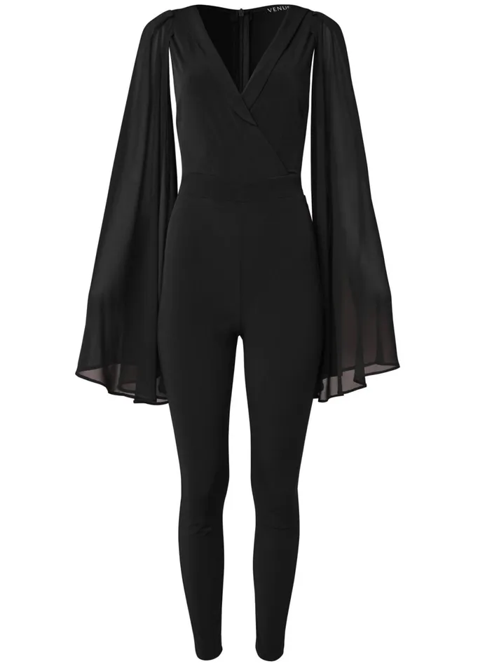 CHIFFON OVERLAY JUMPSUIT Black Women VENUS Occasion Jumpsuits and Rompers