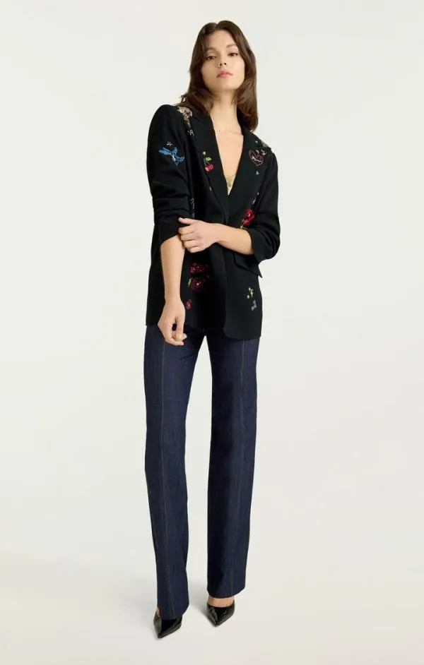 Cinq Sept Daydream Doodles Embellished Kelsa Blazer Black Multi Women Blazers