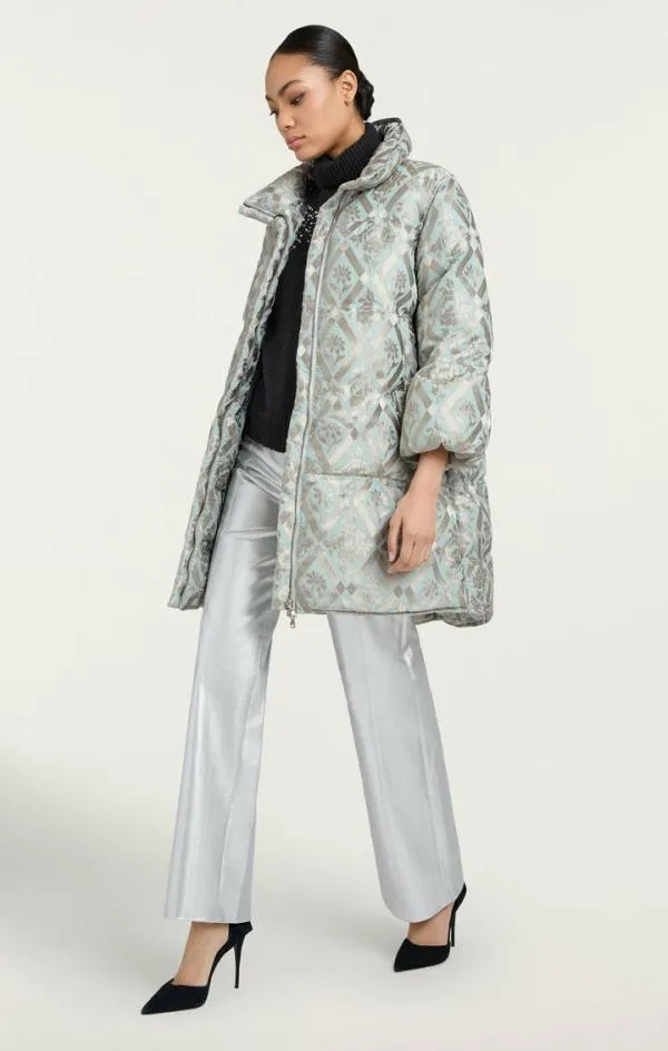 Cinq Sept Diamond Floral Hallie Puffer Celestial Blue Women Outerwear