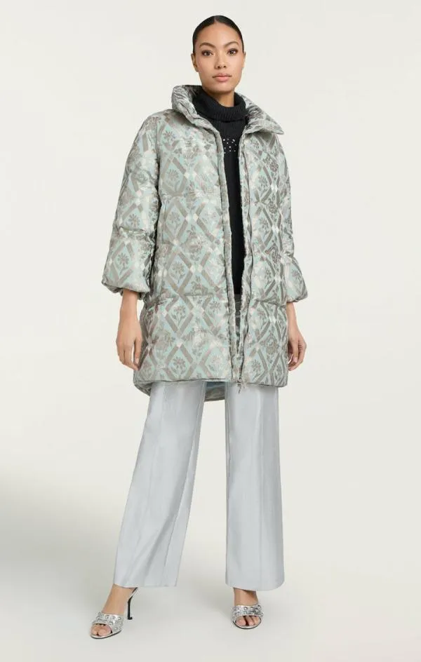 Cinq Sept Diamond Floral Hallie Puffer Celestial Blue Women Outerwear