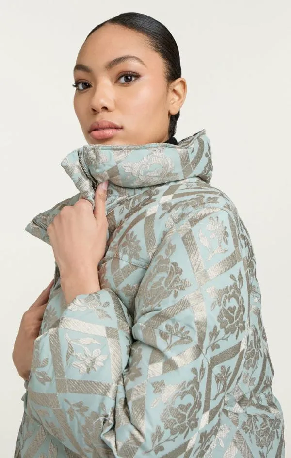 Cinq Sept Diamond Floral Hallie Puffer Celestial Blue Women Outerwear