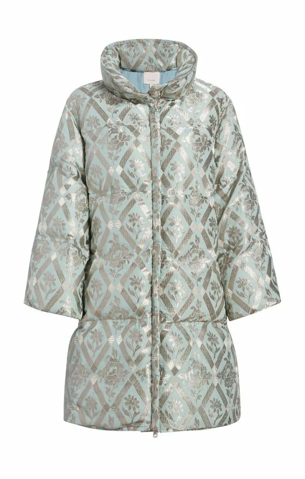 Cinq Sept Diamond Floral Hallie Puffer Celestial Blue Women Outerwear