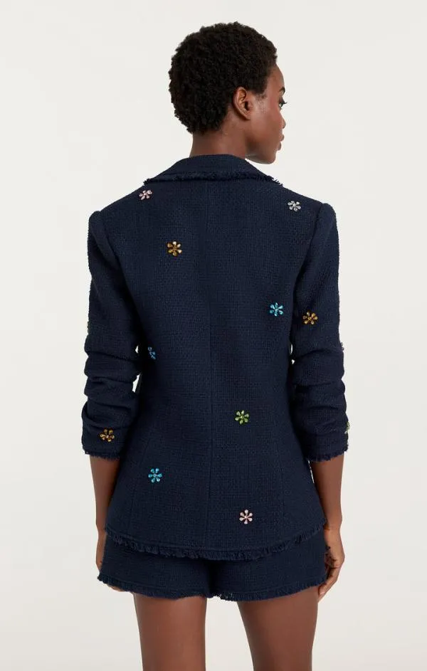 Cinq Sept Ditsy Floral Boucle Khloe Blazer Navy Women Blazers