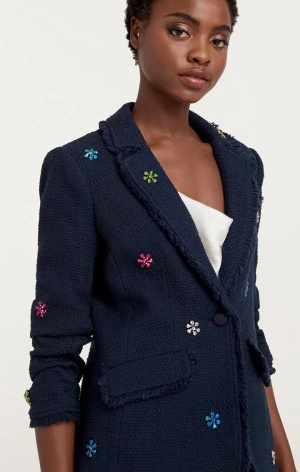 Cinq Sept Ditsy Floral Boucle Khloe Blazer Navy Women Blazers