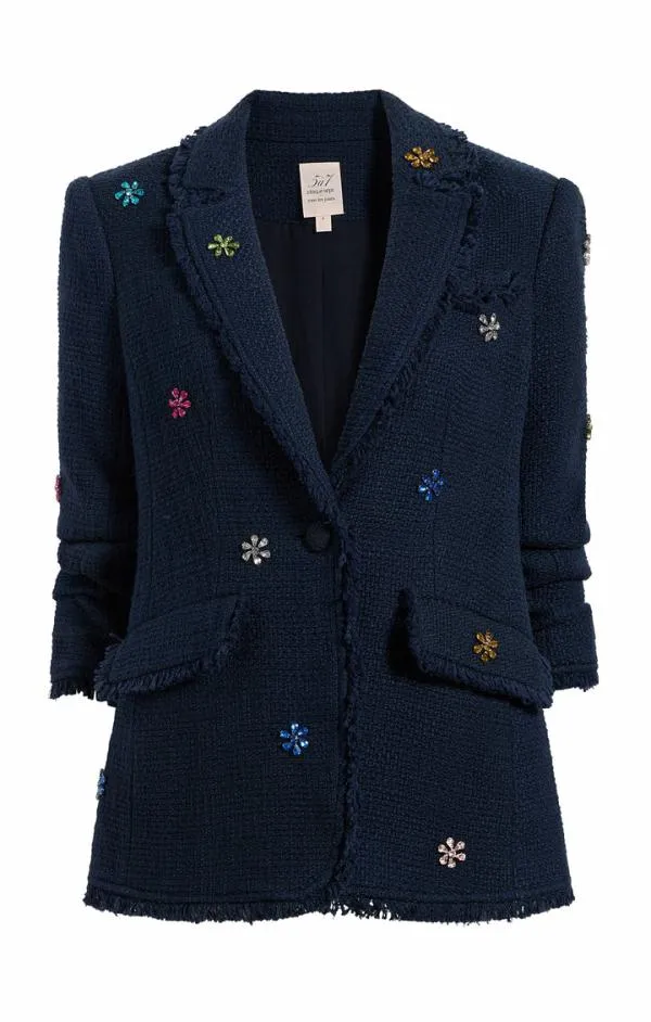 Cinq Sept Ditsy Floral Boucle Khloe Blazer Navy Women Blazers