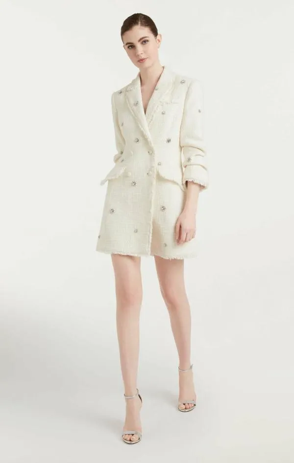 Cinq Sept Pearl Embellished Double Breasted Joel Dress Gardenia Women Mini