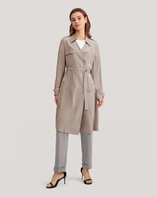 Classic Woman Double Breasted Silk Trench Coat Women Lilysilk Outerwear
