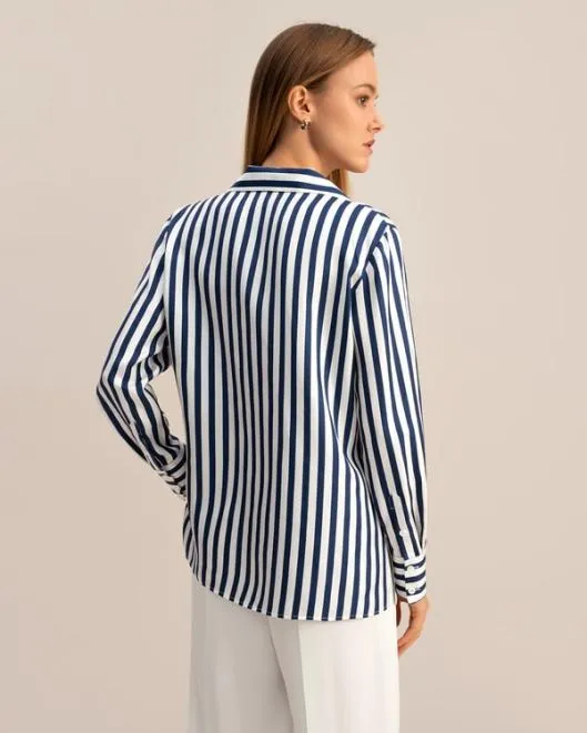 Classic Womenx27s Amalfi Blue White Stripe Silk Shirt Women Blouses Lilysilk Shirts