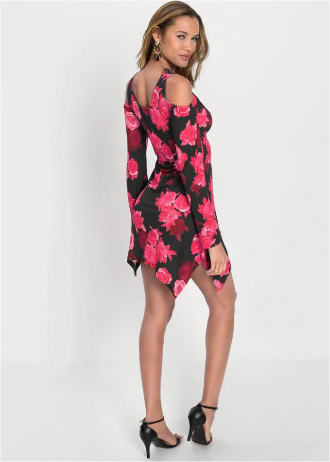 Coldshoulder Floral Dress Black and Red Women VENUS Sundresses