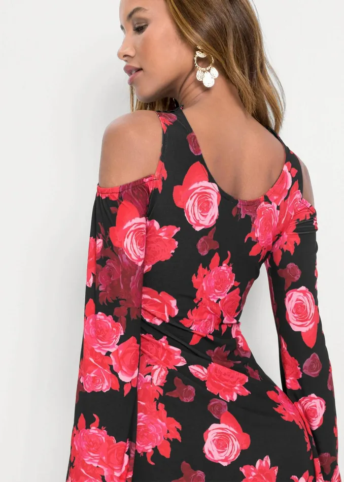 Coldshoulder Floral Dress Black and Red Women VENUS Sundresses