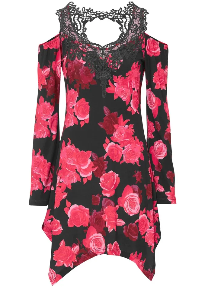 Coldshoulder Floral Dress Black and Red Women VENUS Sundresses