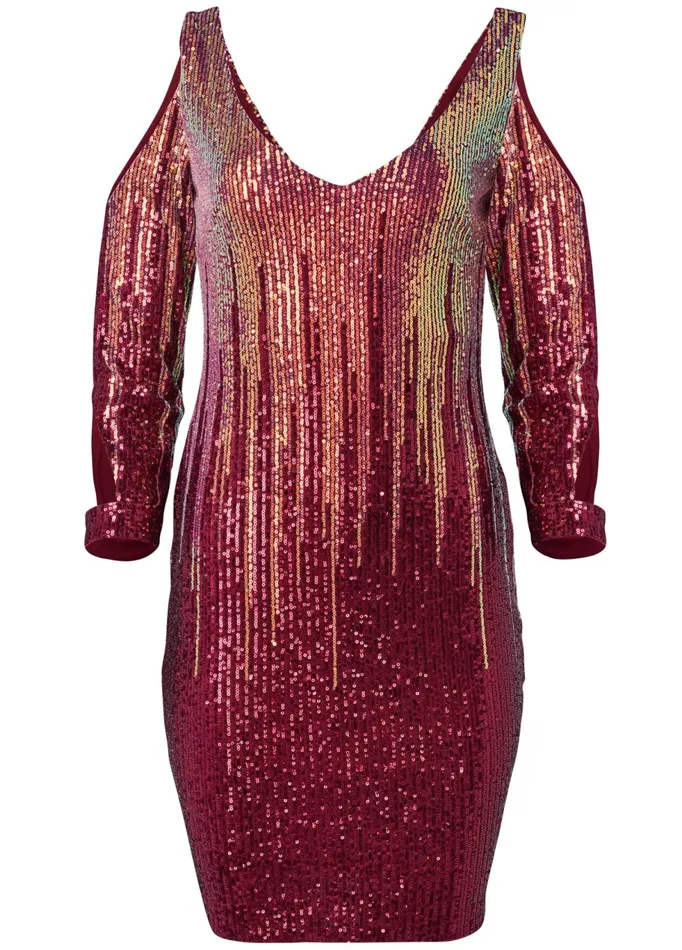 Coldshoulder Sequin Dress Red and Gold Women VENUS Short Dresses