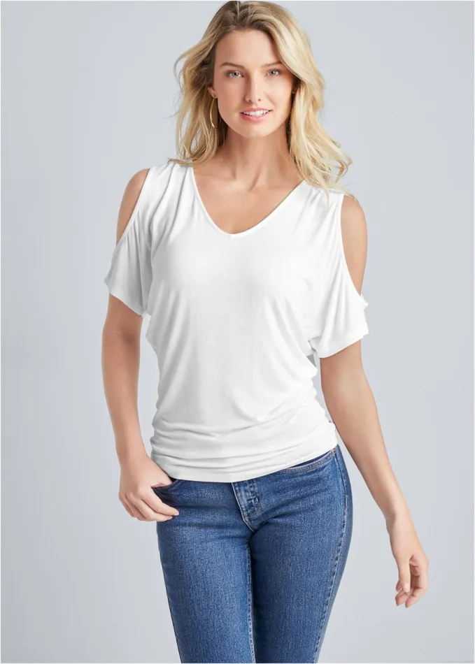 Coldshoulder Vneck Top White Women VENUS Tops