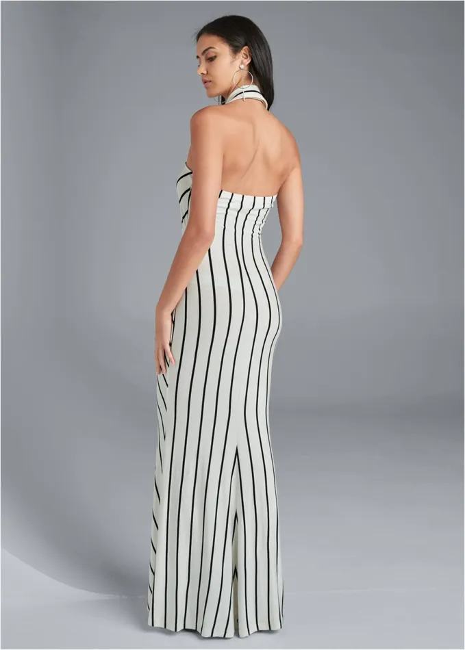 COLLARED STRIPE MAXI DRESS Cream and Black Women VENUS Maxi Dresses