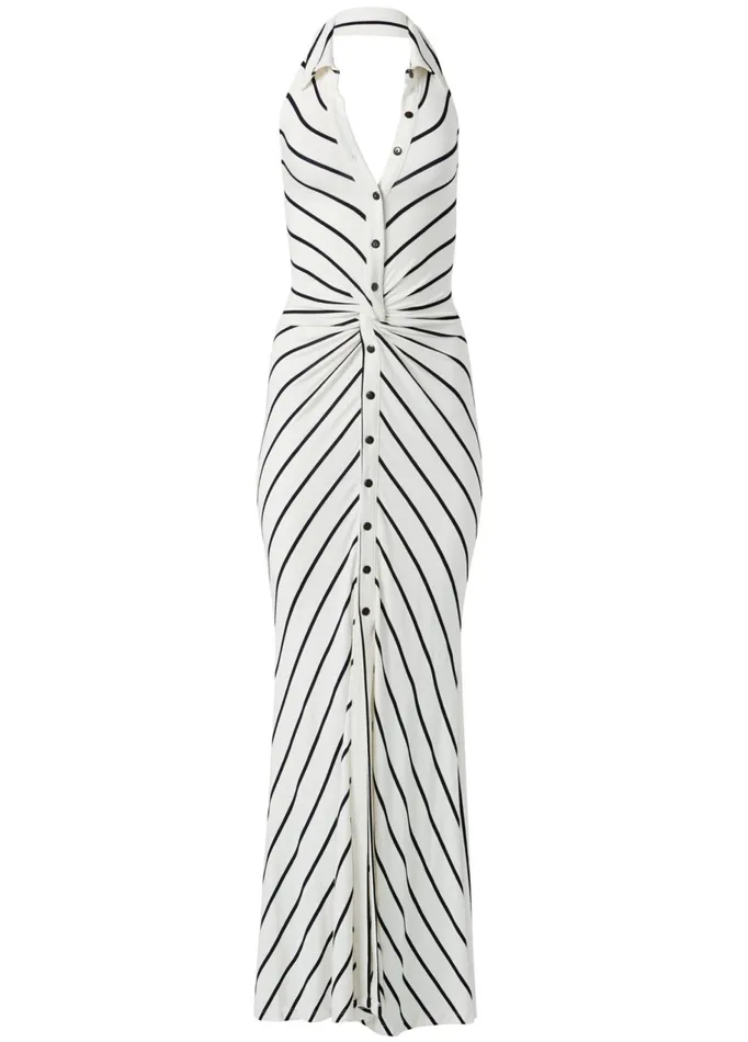 COLLARED STRIPE MAXI DRESS Cream and Black Women VENUS Maxi Dresses