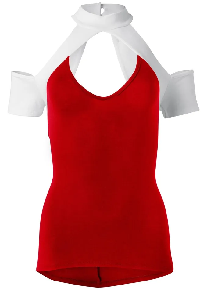 COLOR BLOCK CUTOUT TOP Red and White Women VENUS Night Out Tops