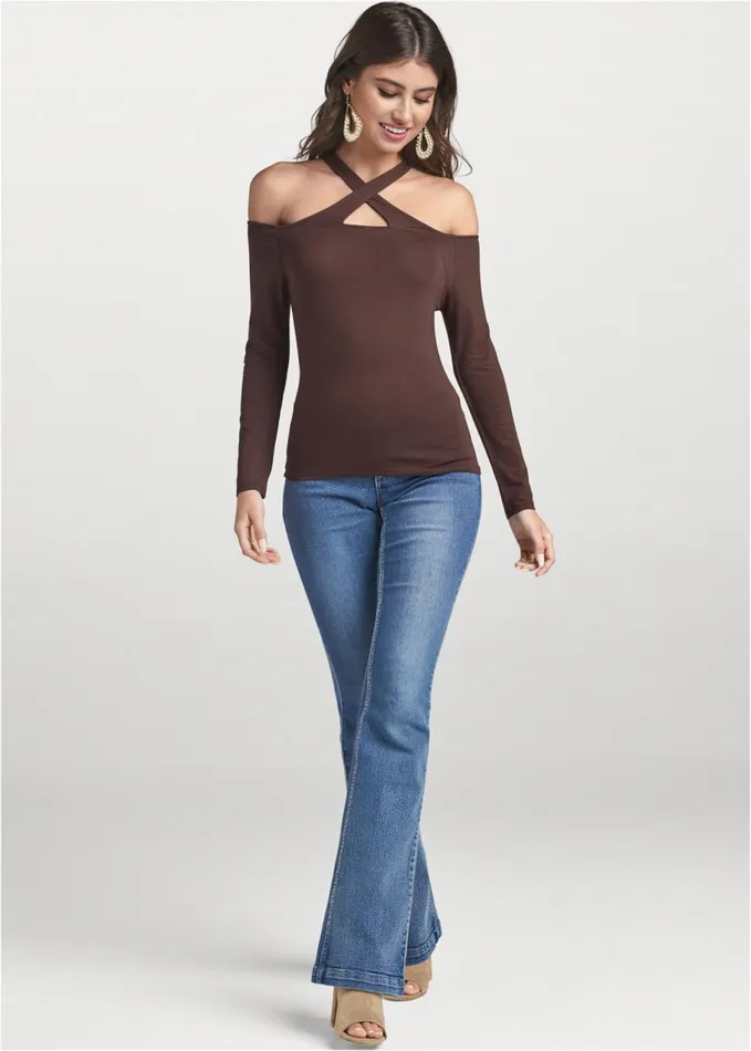 CRISSCROSS NECK TOP Dark Brown Women VENUS Night Out Tops