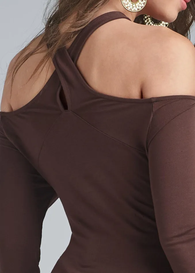 CRISSCROSS NECK TOP Dark Brown Women VENUS Night Out Tops