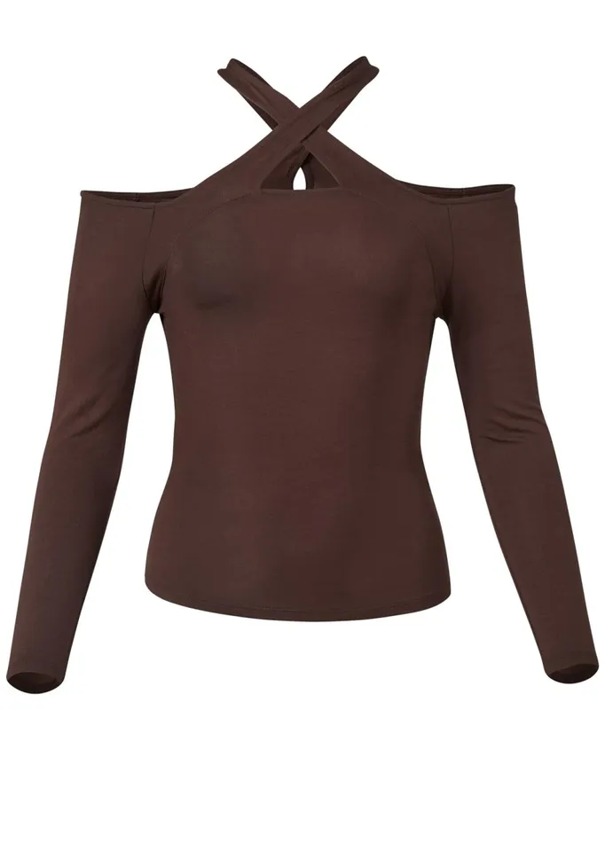 CRISSCROSS NECK TOP Dark Brown Women VENUS Night Out Tops