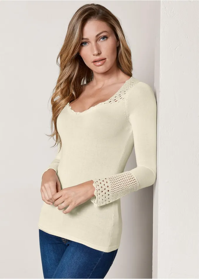 CROCHET DETAILED SWEATER Beige Women VENUS Pullover
