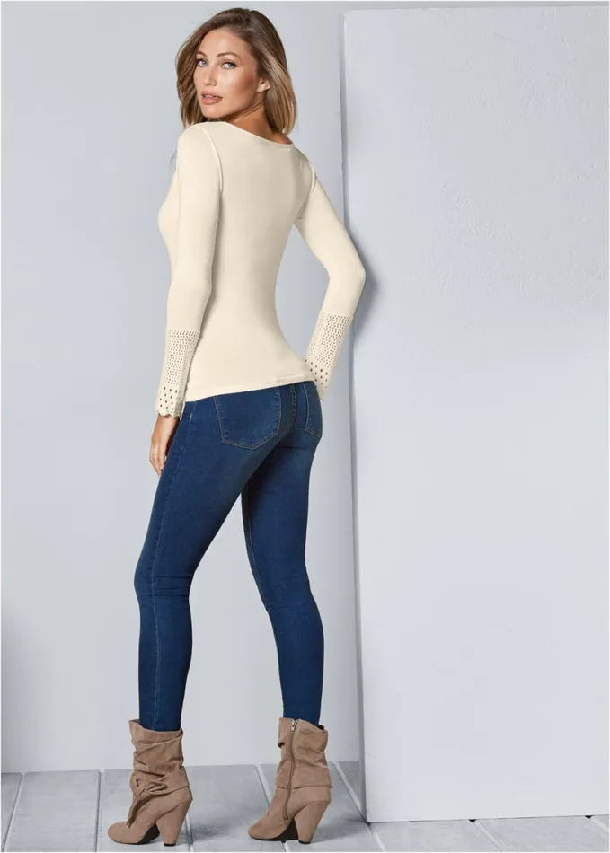 CROCHET DETAILED SWEATER Beige Women VENUS Pullover