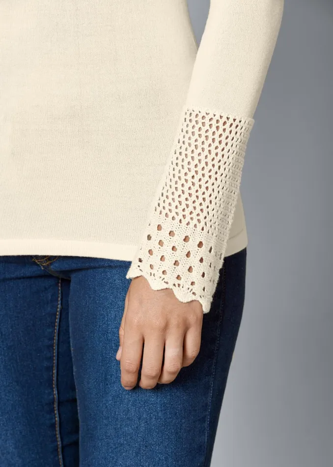 CROCHET DETAILED SWEATER Beige Women VENUS Pullover