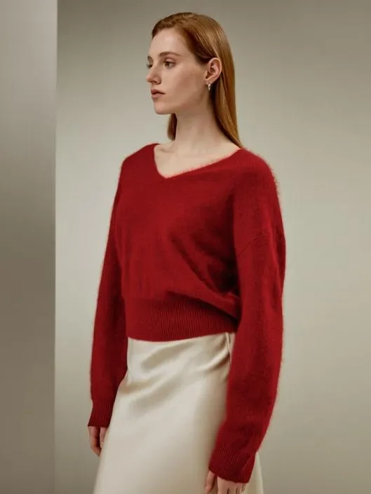 Cropped VNeck Cashmere Sweater Women Lilysilk Knitwear