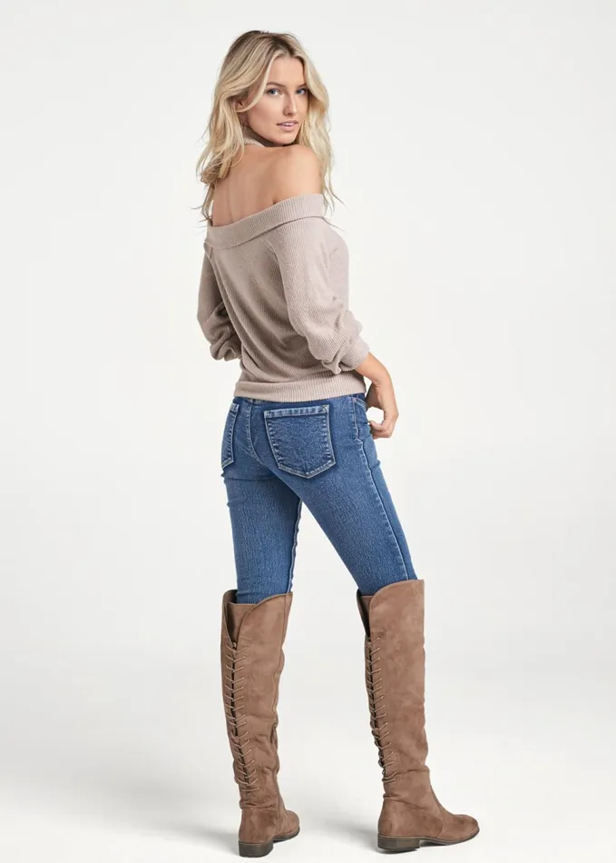CROSS NECK OVERSIZED TOP Taupe Women VENUS Casual Tops