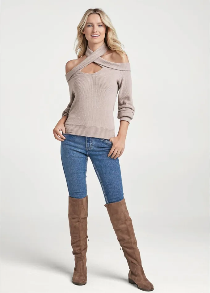 CROSS NECK OVERSIZED TOP Taupe Women VENUS Casual Tops