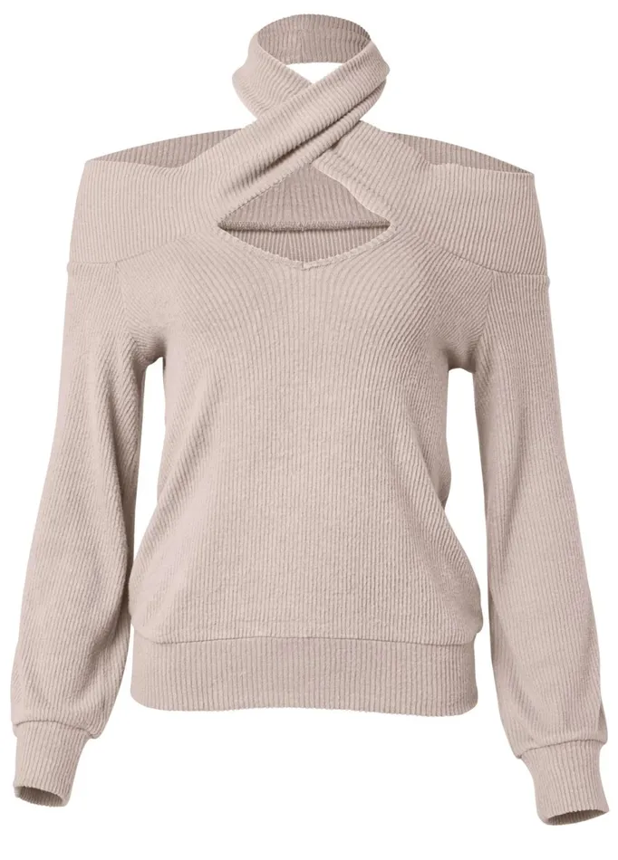 CROSS NECK OVERSIZED TOP Taupe Women VENUS Casual Tops