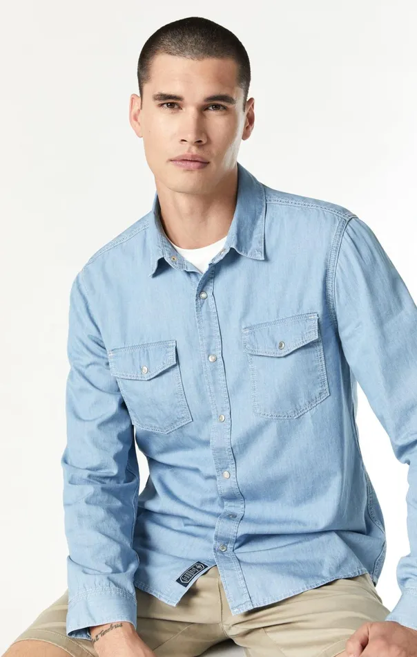 Dave Button Down Shirt In Bleached Denim Men Mavi Jeans Shirts