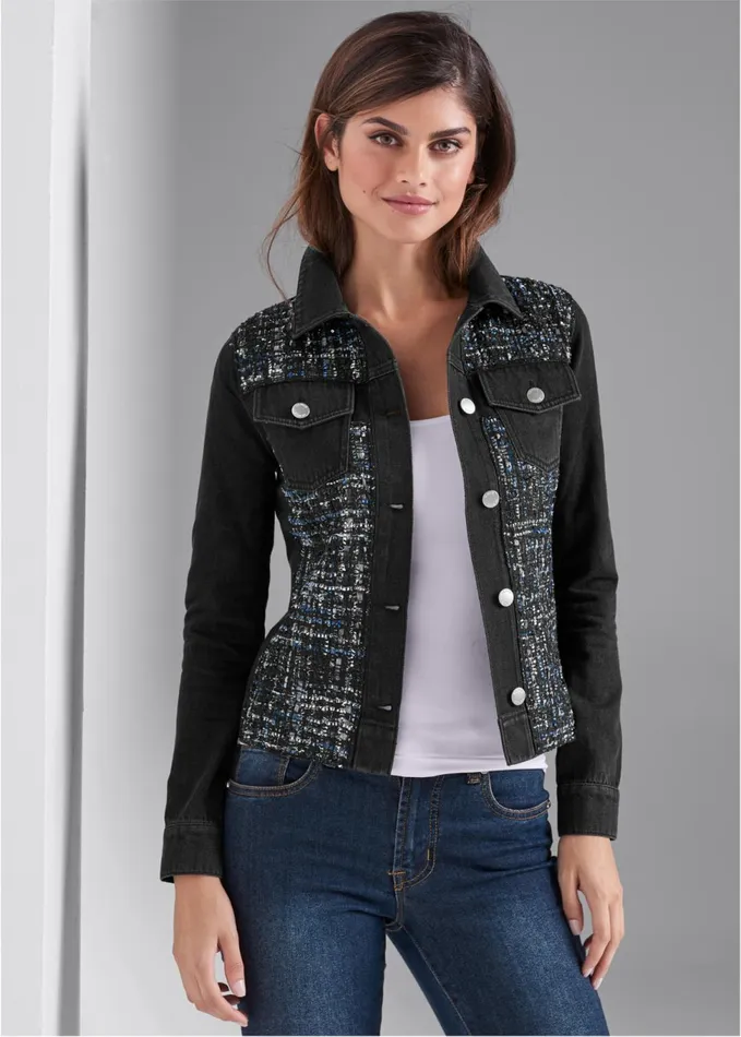 DENIM AND TWEED JACKET Black Multi Women VENUS Jackets