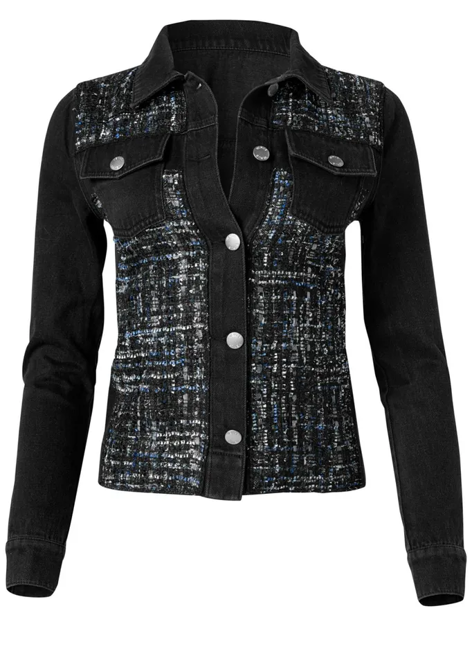 DENIM AND TWEED JACKET Black Multi Women VENUS Jackets