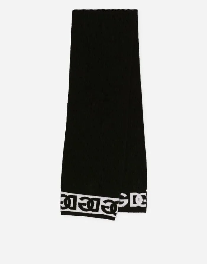 Dolce and Gabbana Accessories Children Ribbed Knit Scarf With Jacquard DG Logo Black Dolce and Gabbana Accessories Children Ribbed Knit Scarf With Jacquard DG Logo Black