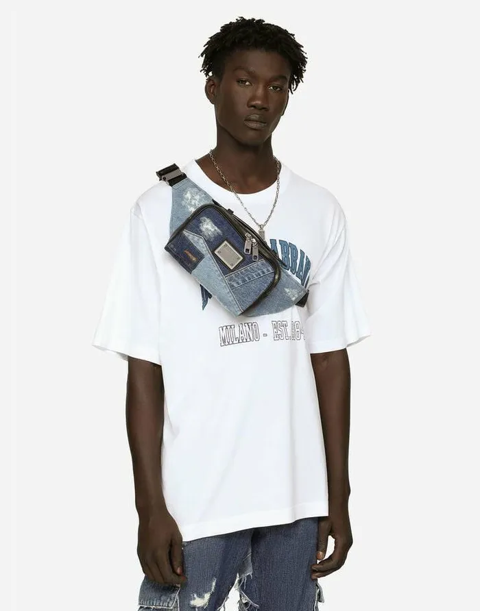 Dolce and Gabbana Backpacks And Fanny Packs Men Patchwork Denim Belt Bag Blue Dolce and Gabbana Backpacks And Fanny Packs Men Patchwork Denim Belt Bag Blue